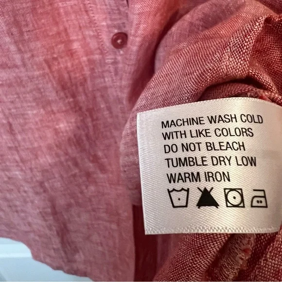 Orvis 100% Linen Shirt Women's M Red Pink 3/4 Sleeve Button Up Casual Blouse Top - Picture 9 of 10